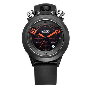 Megir Luxury Sport Quartz Watch Chronograph Silicone Strap Black (Intl)  