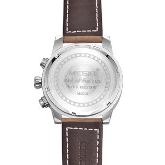 Megir Men's Chronograph Sport Big Face Quartz Wrist Watch Light Brown Leather White Face 3010G (Intl)  