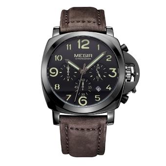 Megir Men's Luminous Calender Sport Quartz Wrist Watch Brown Leather 3406G (Intl)  