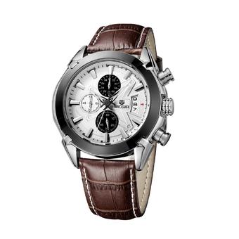 Megir fashion leather sports quartz watch for man military chronograph wrist watches men army style (brown) (Intl)  