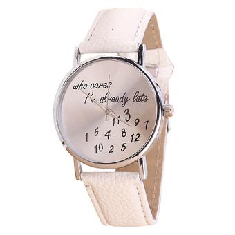 Men Fashion PU Belt Personality English Arabic Number Watch Funny Jumbled Numbers White  