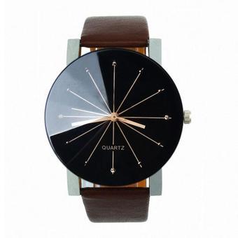 Men Quartz Dial Clock Leather Wrist Watch Round Case Coffee (Intl)  