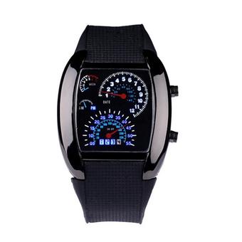 Men Sports LED Digital Watch Men's Race Speed Car Meter Dial Silicone Strap Male Military Wristwatch (Black) (Intl)  