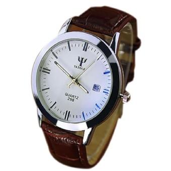 Men Sports Watches Men's Quartz Hour Date Clock Man PU leather Strap Army living Waterproof Wrist Watch Male Relogio White&Brown(INTL)  