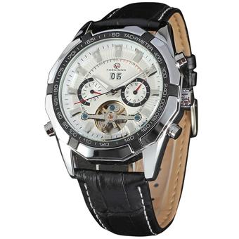 Men Tourbillon Automatic Mechanical Wrist Watch with PU Band (Silver+White) (Intl)  