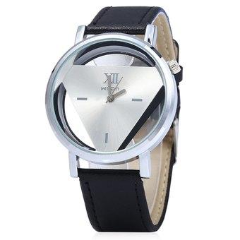Men Women Hollow Quartz Watch Inverted Triangle Dial Leather Band (Silver) - Intl  