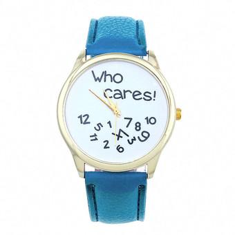 Men Women Who Cares Leather Casual Watch Analog Quartz Wrist Watch Blue (Intl)  