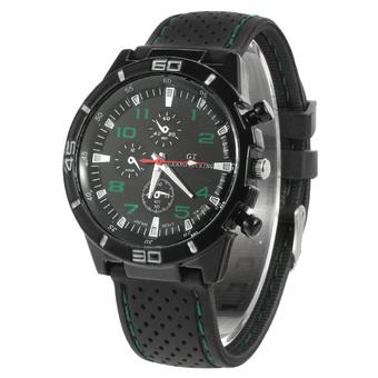 Men's Fashion Silicone Rubber Band Sport Analog Quartz Wrist Watch - Black+Green (1 x LR626) (Intl)  