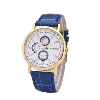 Men's Fashion Stainless Steel PU Leather Wrist Watch (Blue)  