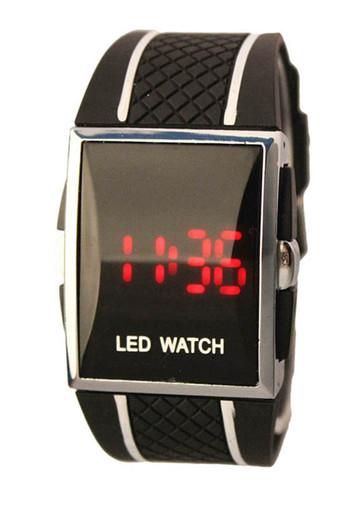 Men's Stylish LED Digital Date Black White Silicone Strap Watch Jam Tangan  