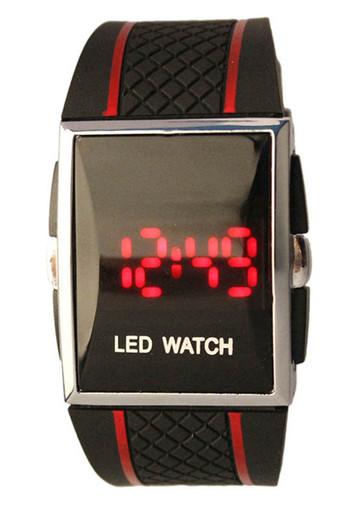 Men's Stylish LED Digital Red Black Silicone Strap Wrist Watch Jam Tangan  