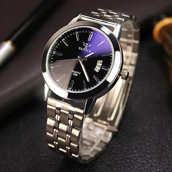 Mens Waterproof Date Noctilucent Stainless Steel Glass Quartz Analog Watches Black- Intl  