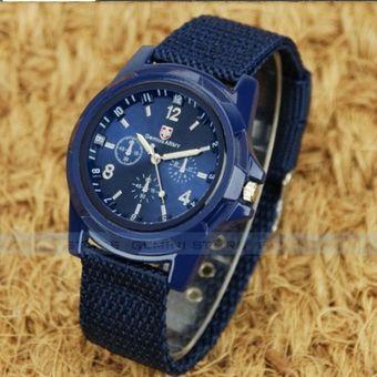 Military SportCanvas Belt Luminous Quartz Wrist Watch Blue (Intl)  