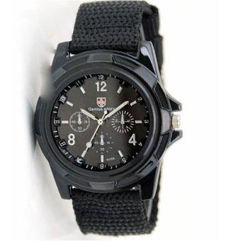 Military SportCanvas Belt Luminous Quartz Wrist Watch Black (Intl)  