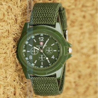 Military SportCanvas Belt Luminous Quartz Wrist Watch Green (Intl)  