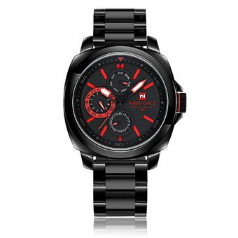 NAVIFORCE 24 Hours Dial Stainless Steel Band Sport Watch (Red)- Intl  