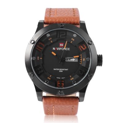 NAVIFORCE Men's Cool Fashion Leather Band Quartz Digital Wrist Watch NAVIFORCE NF9070 - Brown