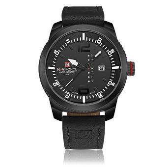 NAVIFORCE Quartz Leather PU Strap Waterproof Wrist Watch (Black+White)- Intl  