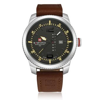 NAVIFORCE Quartz Leather PU Strap Waterproof Wrist Watch (Silver+Yellow)- Intl  