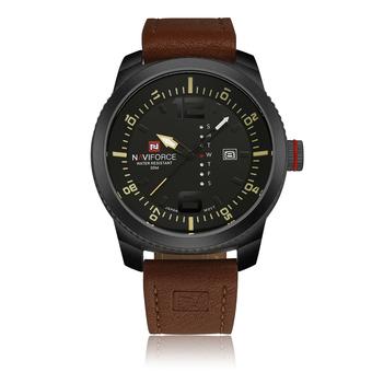 NAVIFORCE Quartz Leather PU Strap Waterproof Wrist Watch (Black+Yellow)- Intl  