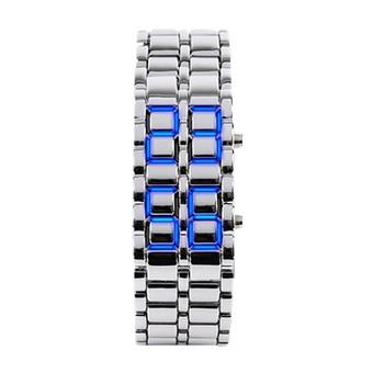 NEW ARRIVAL ! Silver Digital LED Blue Wrist Watch Iron Metal Samurai Mens Watch (Intl)  