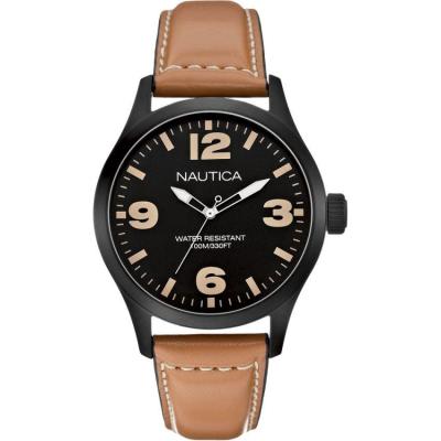 Nautica A13614G - jam tangan pria - leather - Hitam / brown