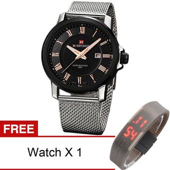Naviforce Men's Full Reticular Steel Quartz Digital LED Military Sports Watch (Black/Gold)- Intl  