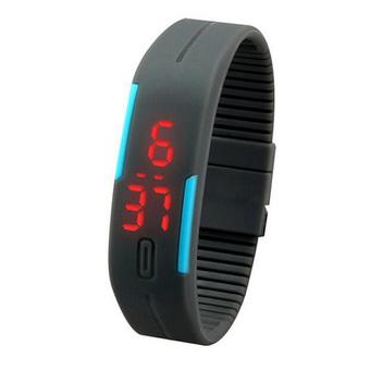 New Ultra Thin Men Girl Sports Silicone Digital LED Sports Wrist Watch Gray  