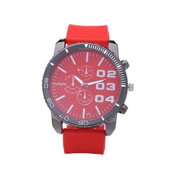 New WOMAGE 1091 Men's Watches Men Casual Quartz Watch Rubber Wrist Military Sports Watch Brand (Red)  