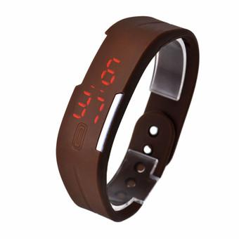 New Womens Rubber Red LED Watch Date Sports Bracelet Digital Wrist Watch Coffee - Intl  
