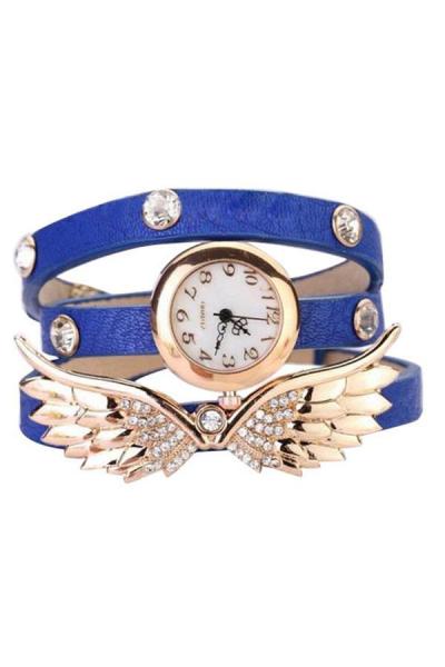 Norate Angel Wings Rhinestone Leather Quartz Watch Blue