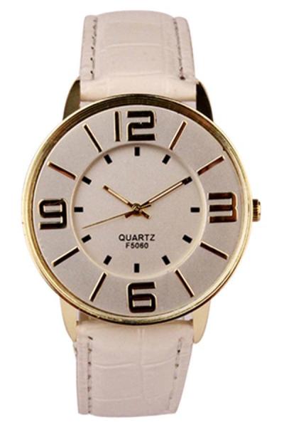 Norate Big Arabic Numerals Faux White Leather Strap Watch