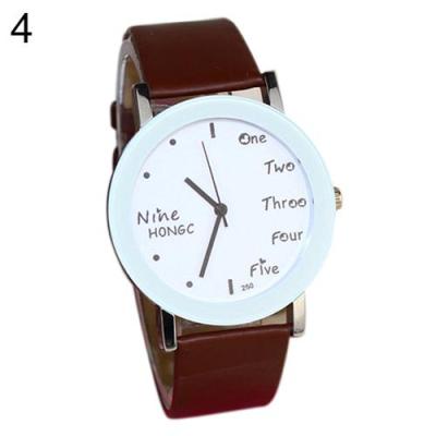 Norate Boy's English Words Faux Leather Band Wrist Watch Coffee