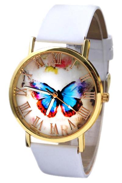 Norate Butterfly Faux Leather Wrist Watch White