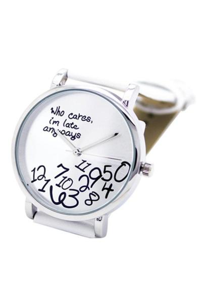 Norate Faux Leather Arabic Numerals Letters Watch White