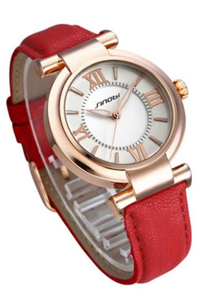 Norate Faux Leather Quartz Wrist Watch Red