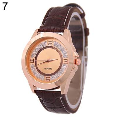 Norate Jam Tangan Pria - Glitter Dial Faux Leather Strap - Brown Strap & Rose-Golden Dial