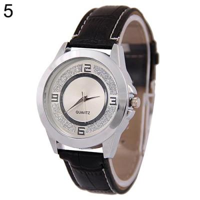 Norate Jam Tangan Pria - Glitter Dial Faux Leather Strap - Black Strap&Silver Dial