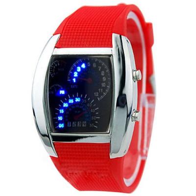 Norate Jam Tangan Pria - LED Sports Car Meter Dial Watch Silver Case/Red Band