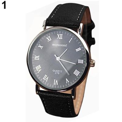 Norate Jam Tangan Pria - Roman Numerals Faux Leather Band Black