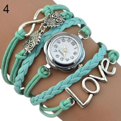 Norate Jam Tangan Wanita - Love Owl Faux Leather Bracelet Watch - Light Blue