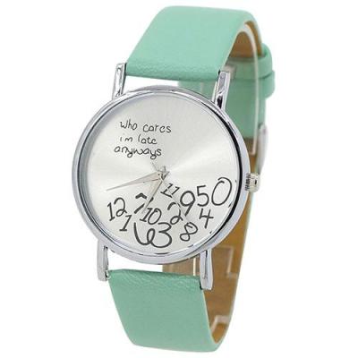 Norate Jam Tangan Wanita - Who Cares Arabic Numerals Letters Printed Wrist Watch Mint Green
