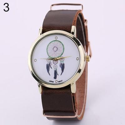 Norate Lady's Dream Catcher Feather Dial Wrist Watch Dark Brown
