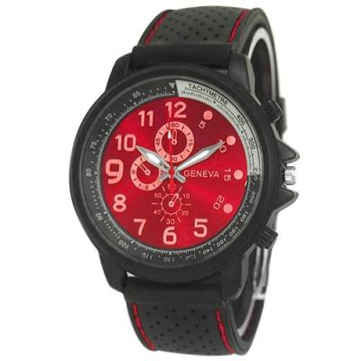 Norate Men's Geneva Red Dial Quartz Analog Wrist Watch Black