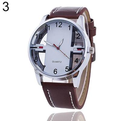 Norate Men's Hollow Dial Faux Leather Strap Wrist Watch Dark Brown Band & White Dial