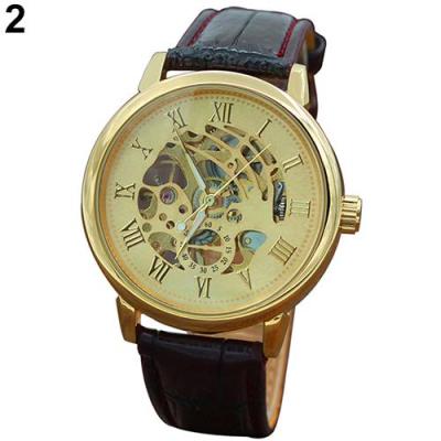 Norate Mens Roman Numerals Mechanical Wrist Watch Golden