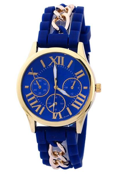 Norate Roman Numerals Silicone Alloy Quartz Wrist Watch Sapphire Blue