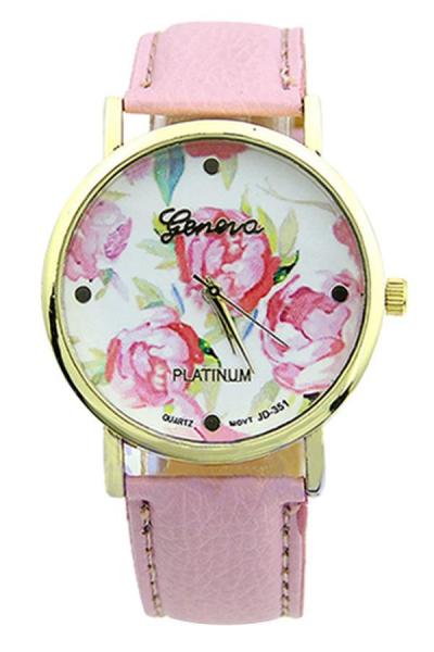 Norate Rose Flower Faux Leather Watch Pink