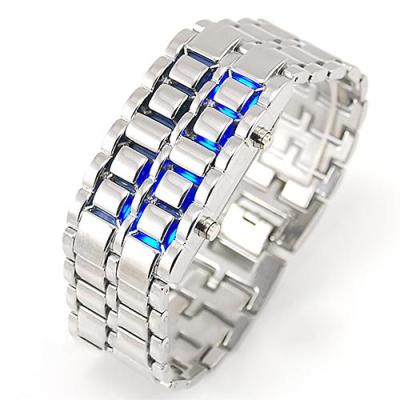 Norate Unisex Lava Iron Samurai Metal LED Faceless Bracelet Watch Blue LED/Silver Bracelet
