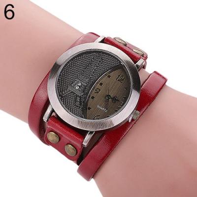 Norate Unisex Punk Style Eiffel Tower Dial Bracelet Wrist Watch Red